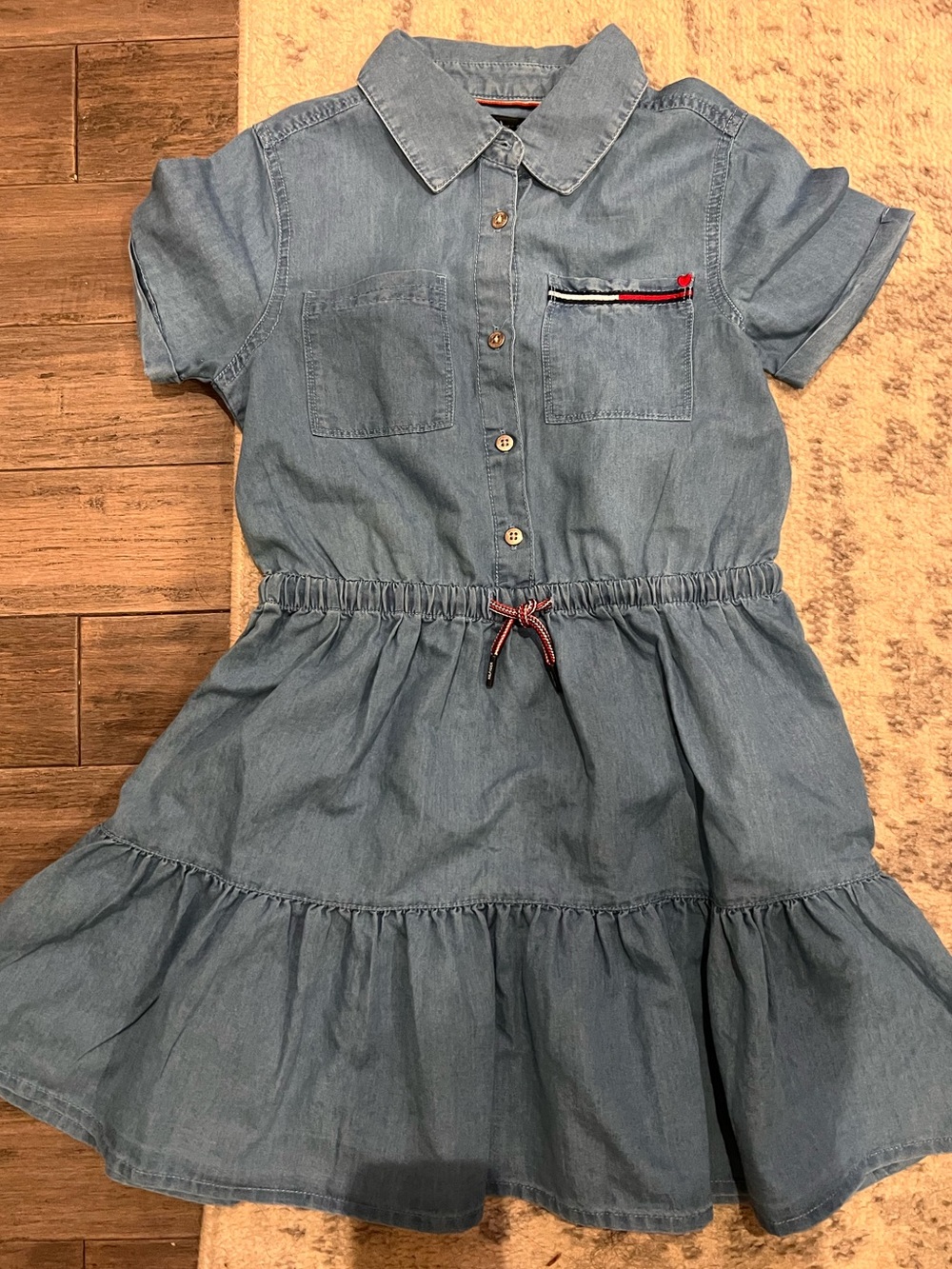 Tommy Hilfiger Light Blue Denim-Style Shirt Dress with Red Trim